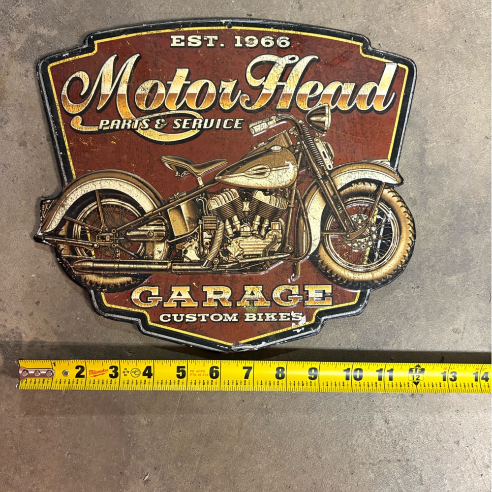 Motorcycle rustic metal wall sign mancave garage